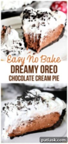 Decadent No-Bake Oreo Chocolate Cream Pie 10 Slice of Oreo Chocolate Cream Pie with a fork