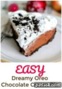 Decadent No-Bake Oreo Chocolate Cream Pie 8 Close up of chocolate cream pie with Oreo crust