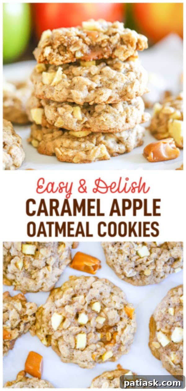 Chewy Caramel Apple Oatmeal Cookies 11 A batch of warm Soft Apple Caramel Oatmeal Cookies with a sprinkle of sugar