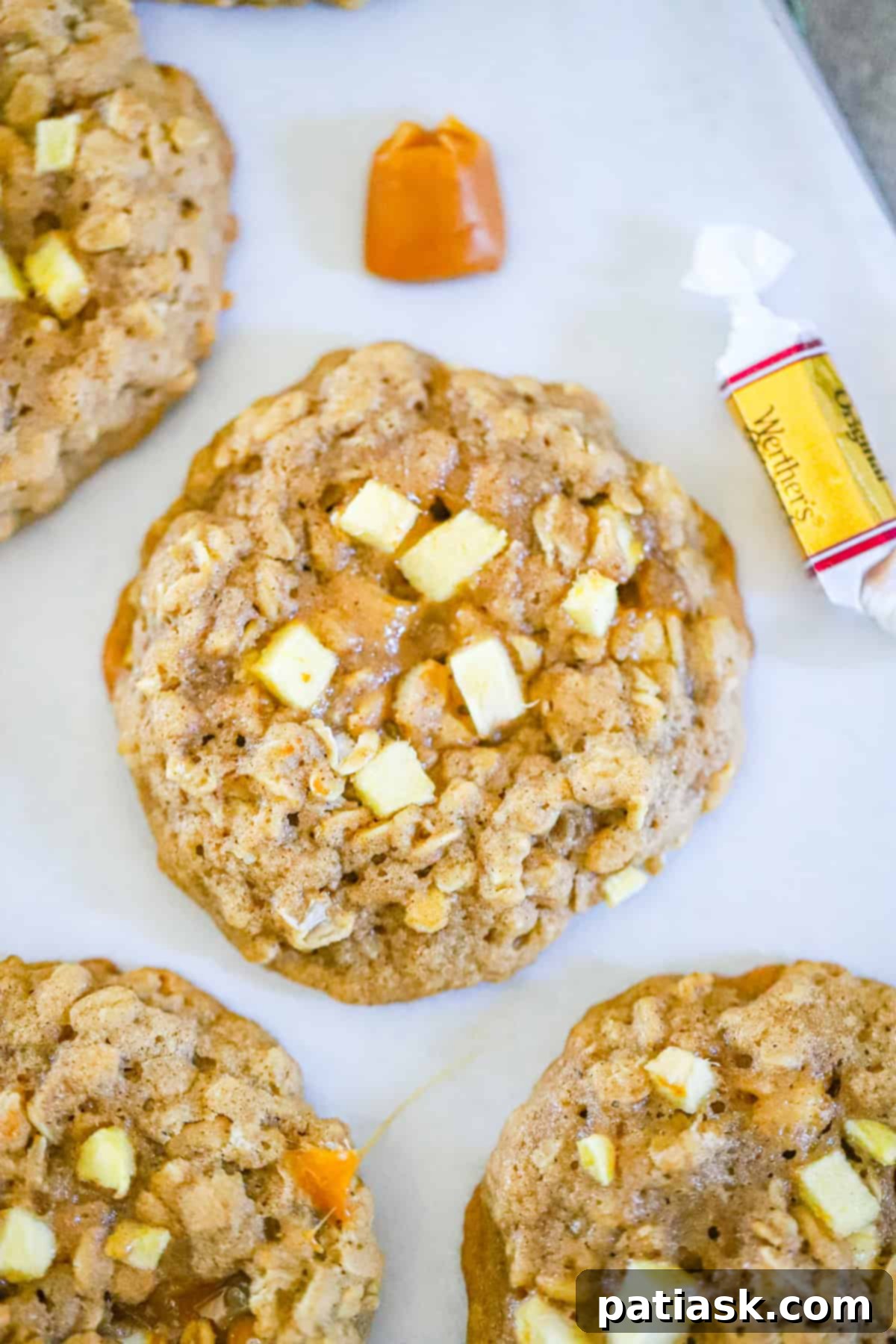 Chewy Caramel Apple Oatmeal Cookies 3 Closeup of homemade Caramel Apple Oatmeal Cookies