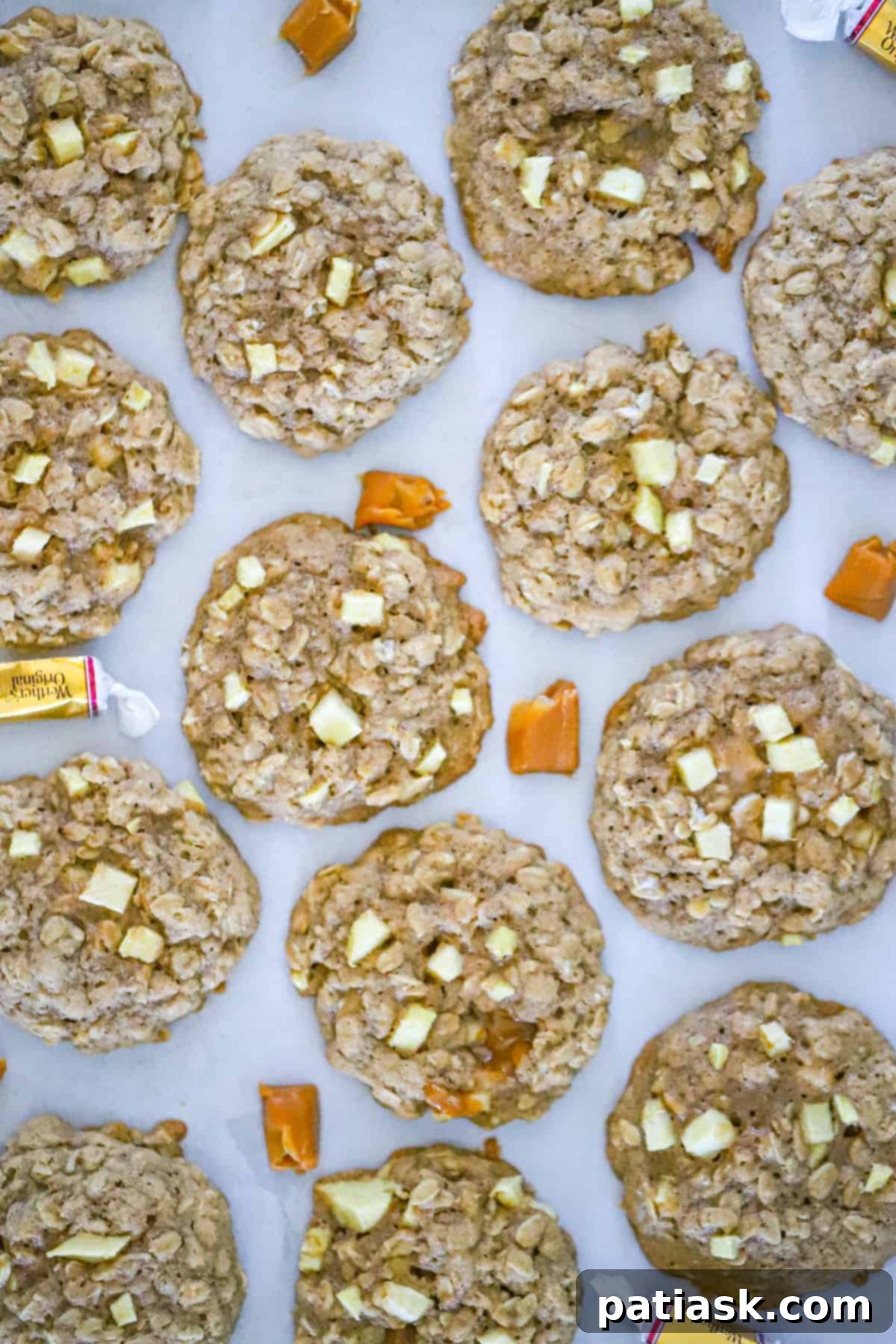Chewy Caramel Apple Oatmeal Cookies 4 Ingredients for Caramel Apple Oatmeal Cookies laid out