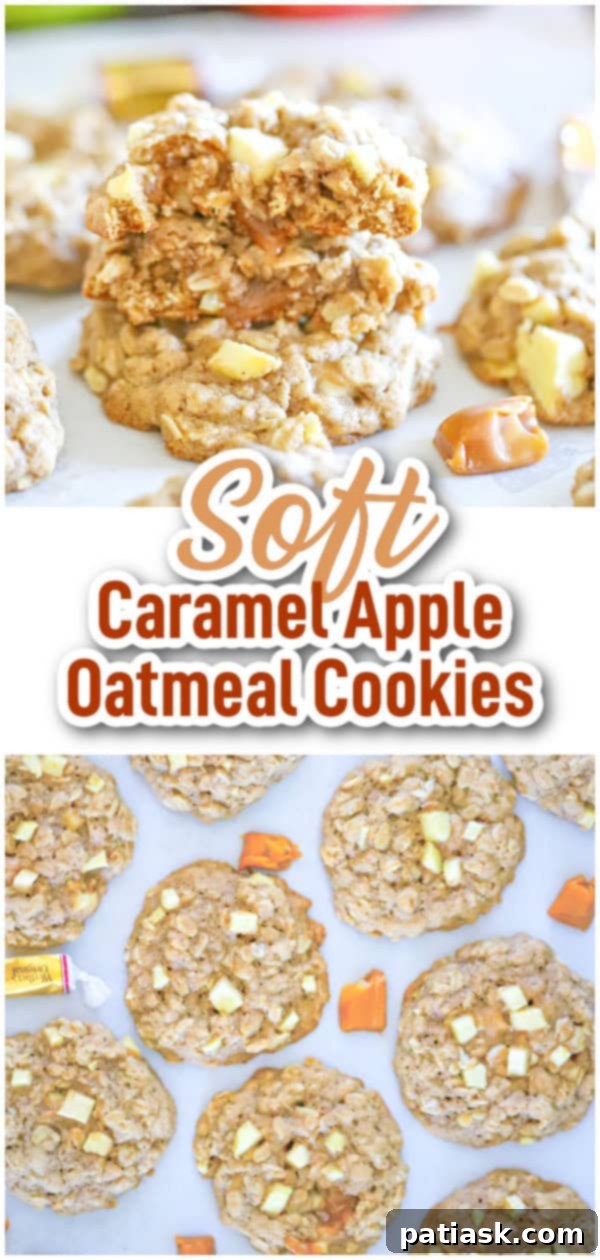 Soft Apple Caramel Oatmeal Cookies stacked on a plate