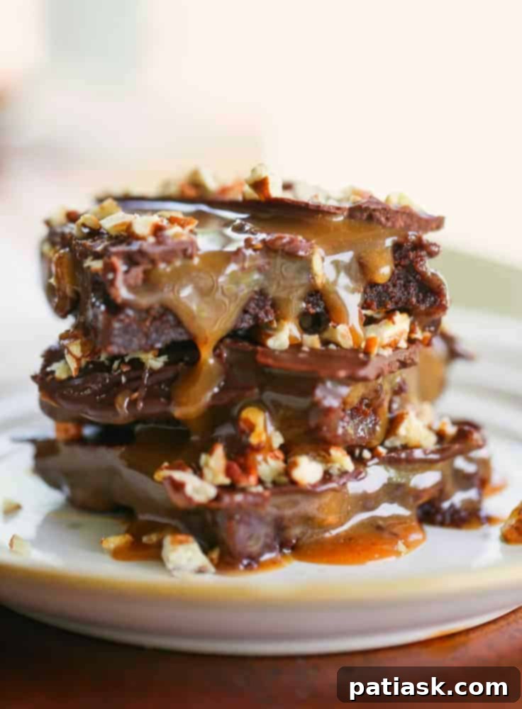 Sweet & Simple: 40 Easy Caramel Dessert Ideas 25 Gooey Caramel Chocolate Ganache Brownies with pecans