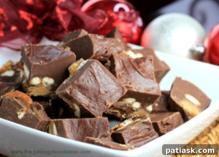 Sweet & Simple: 40 Easy Caramel Dessert Ideas 37 Rolo Reese's PB Pretzel Fudge with peanut butter cups and Rolos