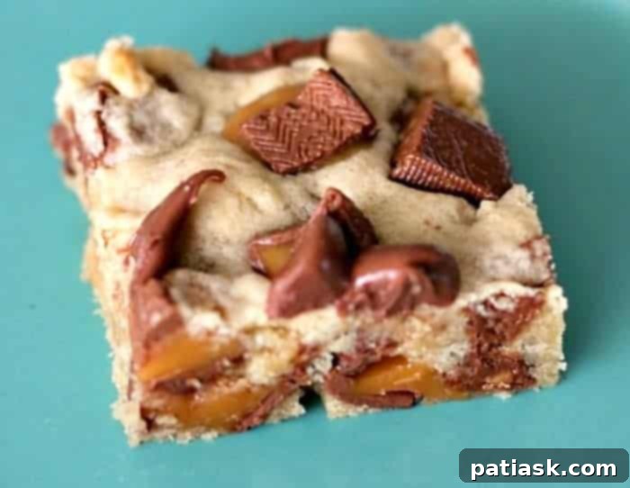 Sweet & Simple: 40 Easy Caramel Dessert Ideas 9 Butterfinger Caramel Cookie Bars with chocolate and caramel