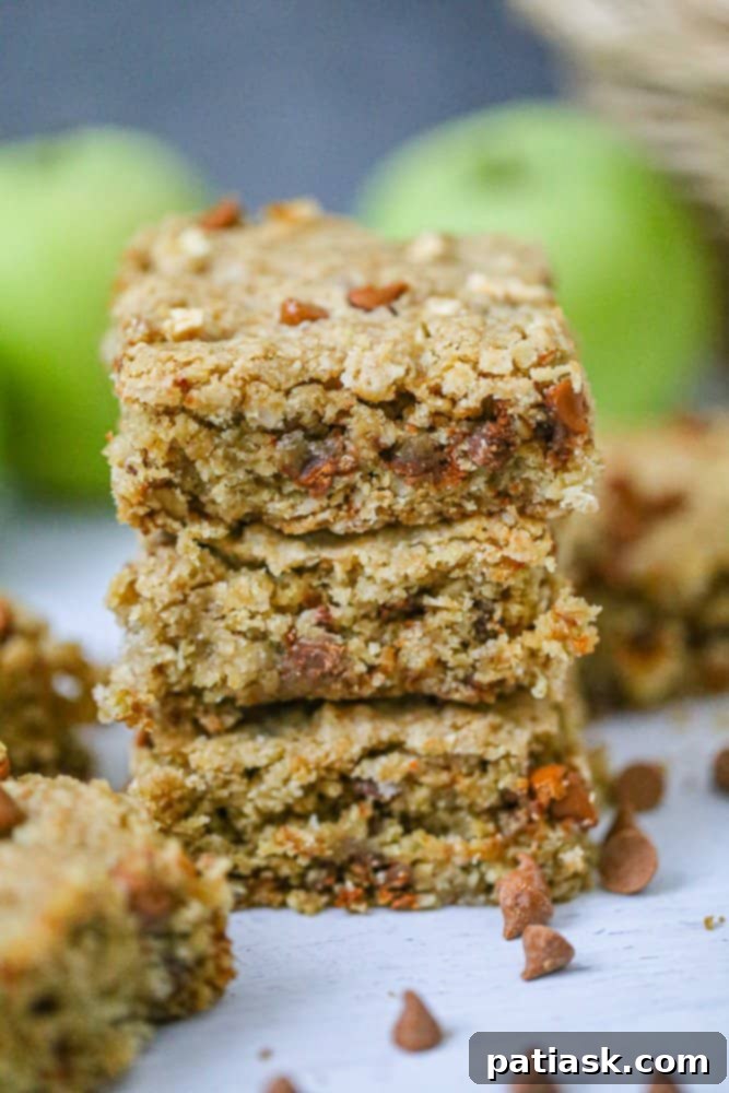 Close-up of freshly baked Cinnamon Apple Oatmeal Bars