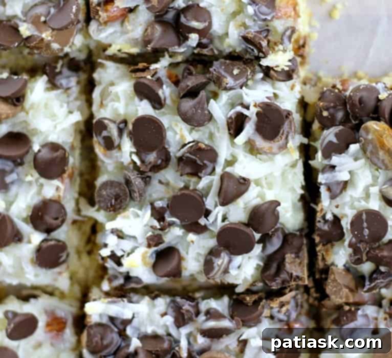 Almond Coconut Dream Bars 6 A whole tray of Ultimate Almond Joy Magic Bars, ready to be cut into squares