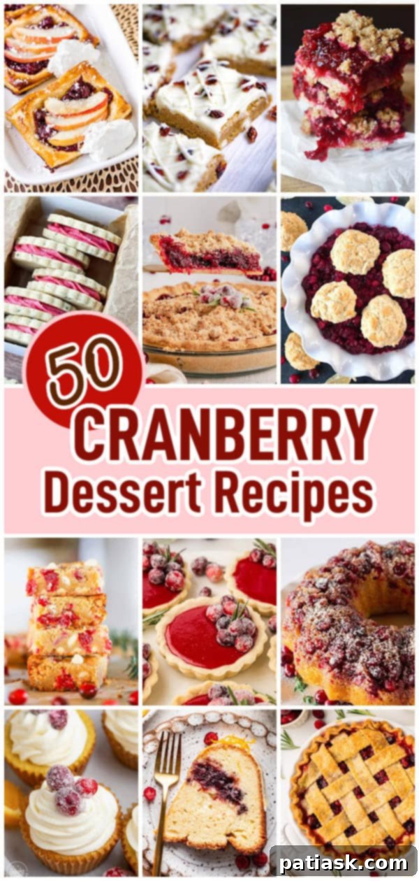 An inviting arrangement of 50 stunning cranberry dessert recipes, perfect for holiday baking.