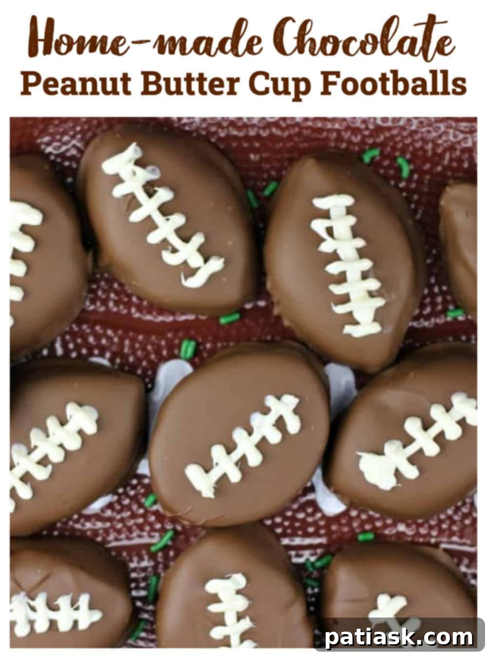 Touchdown Chocolate Peanut Butter Delights 7 A large image of Homemade Chocolate Peanut Butter Footballs, displaying them as the ultimate game day dessert.