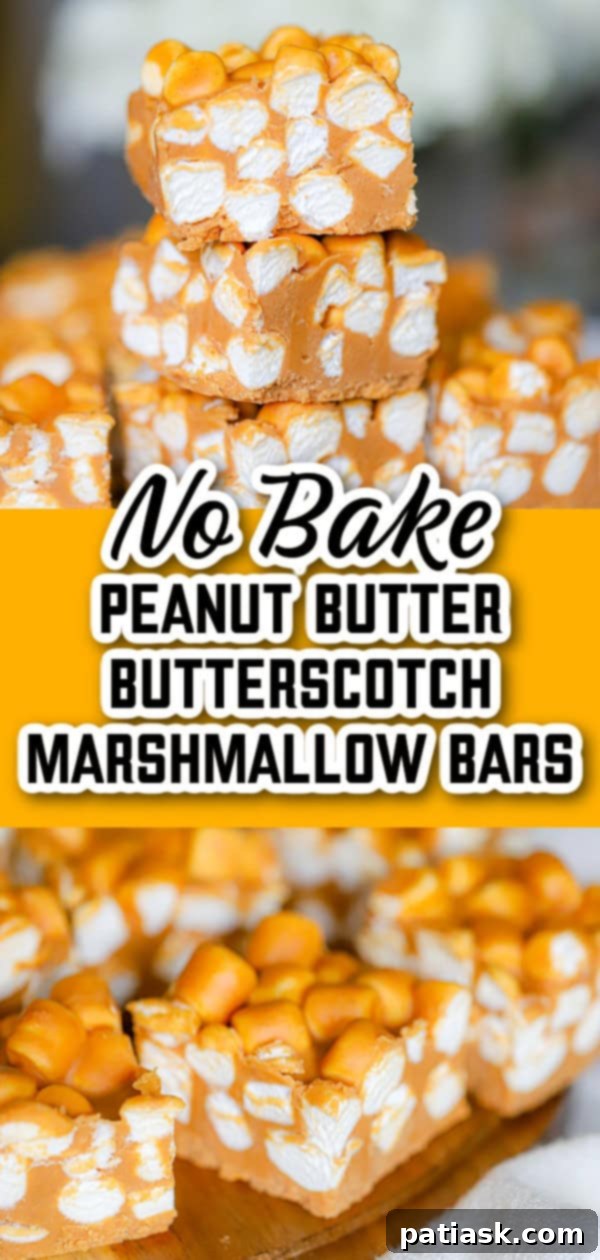 Peanut Butter Butterscotch Cloud Nine Bars 8 Peanut Butter Butterscotch Marshmallow Bars on a cutting board