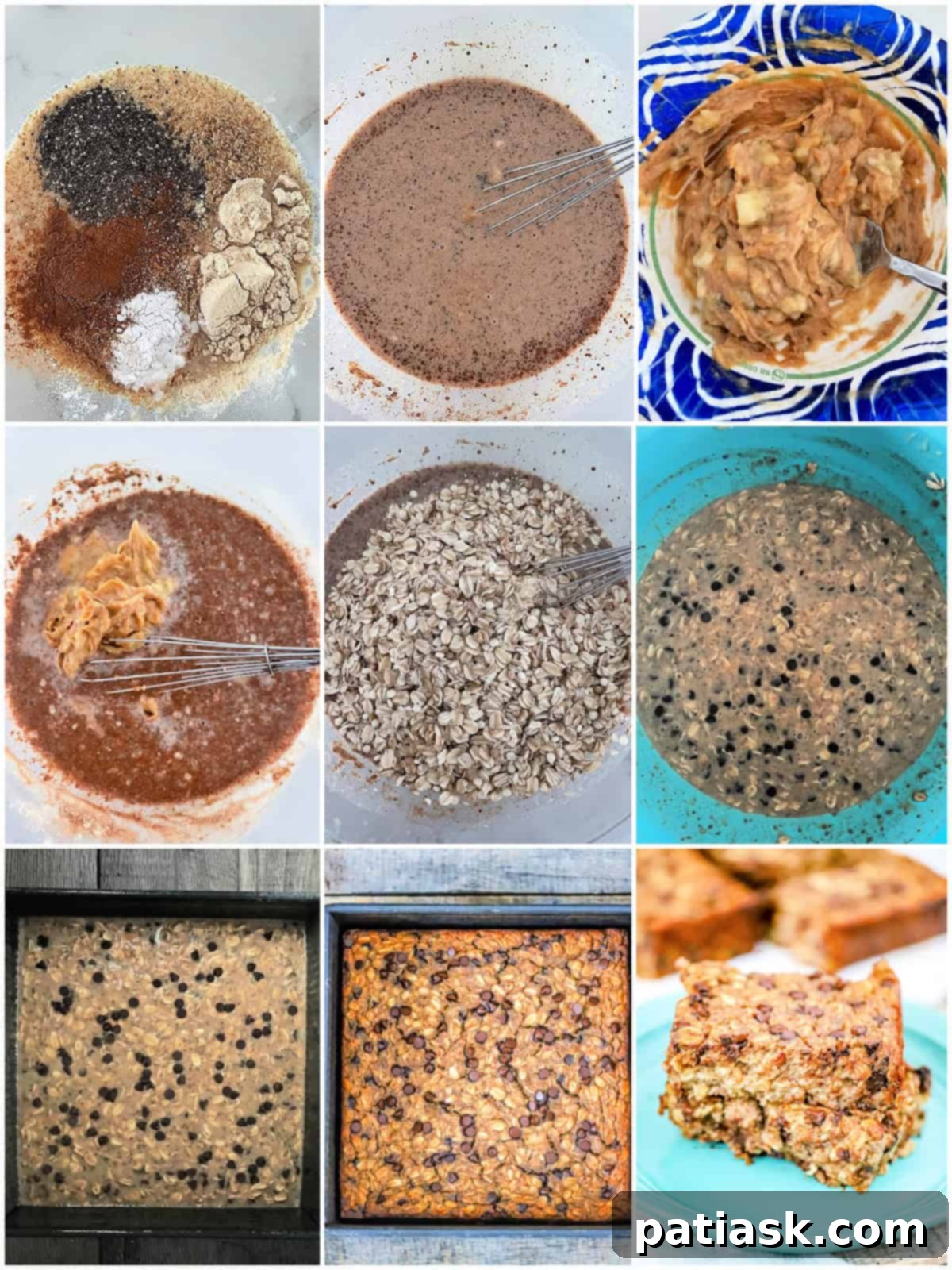 Wholesome Banana Chocolate Chip Baked Oats 5 Tutorial showing steps for making healthy baked oatmeal