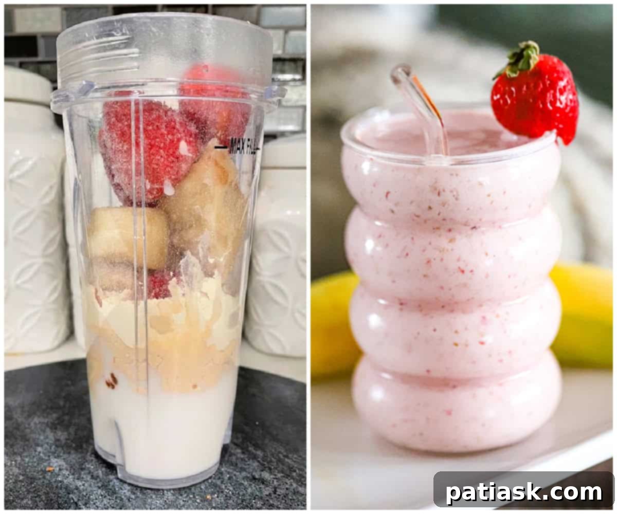 Nutrient Rich Strawberry Banana Flax Smoothie 4 Healthy protein snack or breakfast smoothie with strawberries, banana, and flaxseed