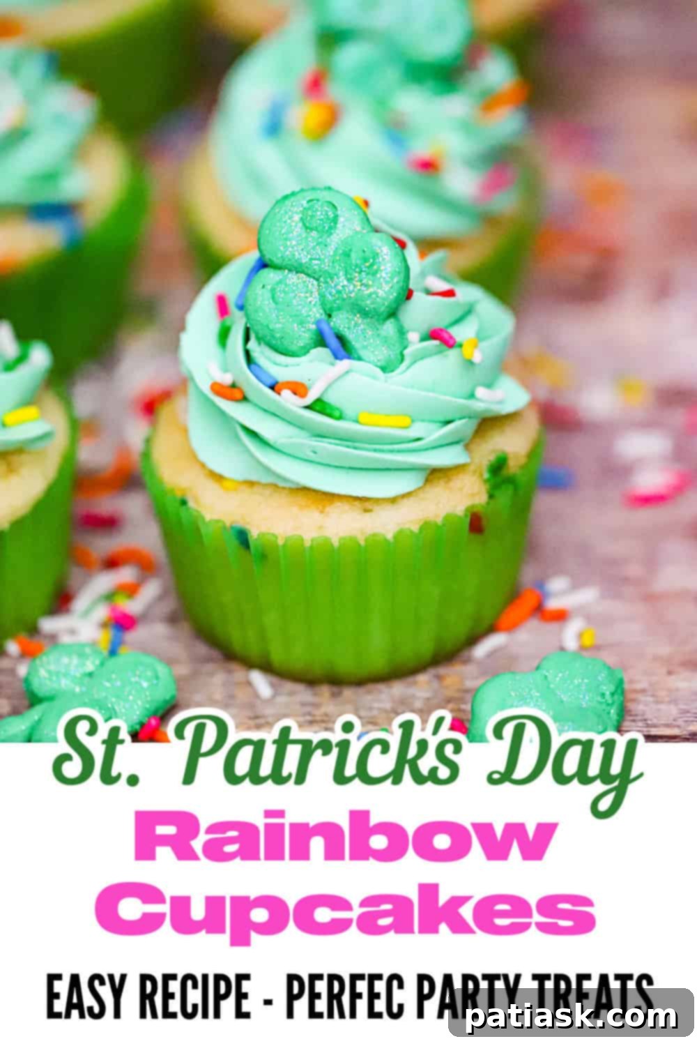 Lucky Clover Cupcakes 11 Close-up of St. Patrick's Day Rainbow Cupcakes