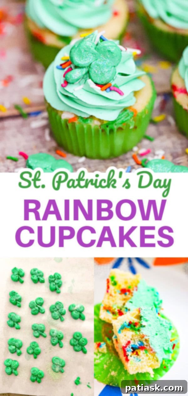 Lucky Clover Cupcakes 10 St. Patrick's Day Rainbow Cupcakes with green frosting and edible shamrocks