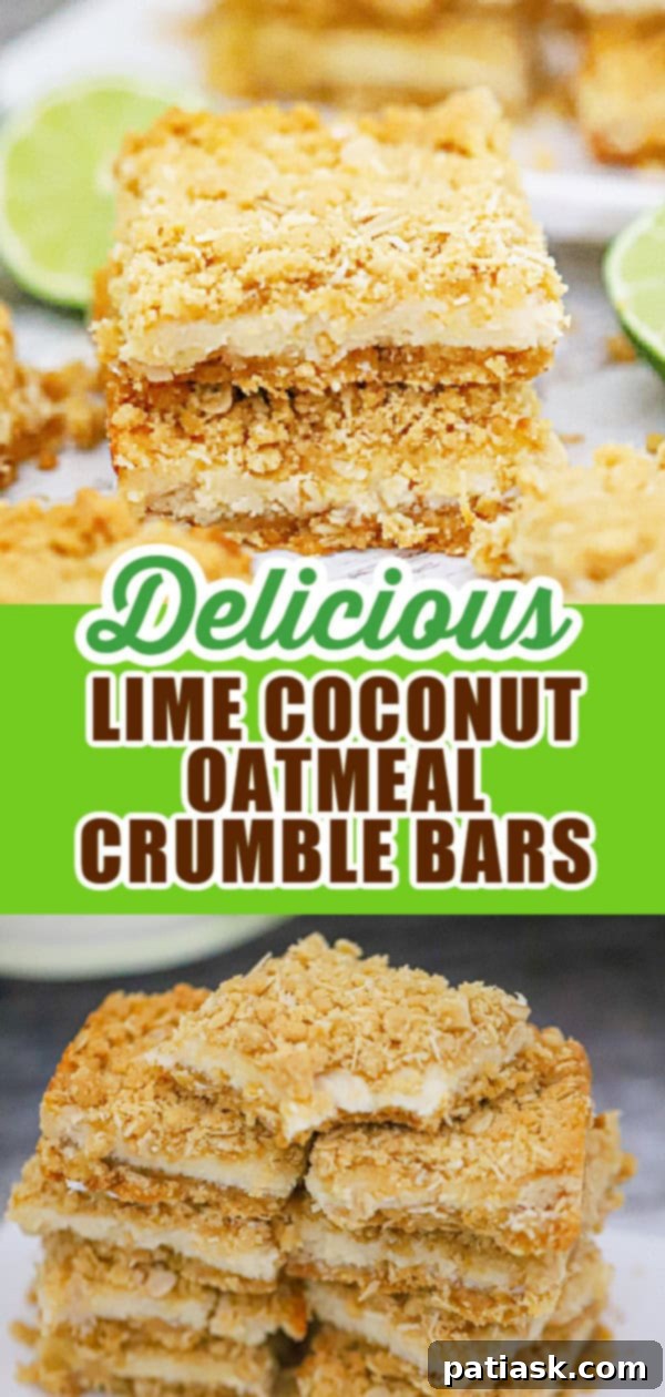 Tropical Zest Oat Crumble Bars 10 TROPICAL DESSERT - Lime Coconut Oatmeal Crumble Bars in a pan