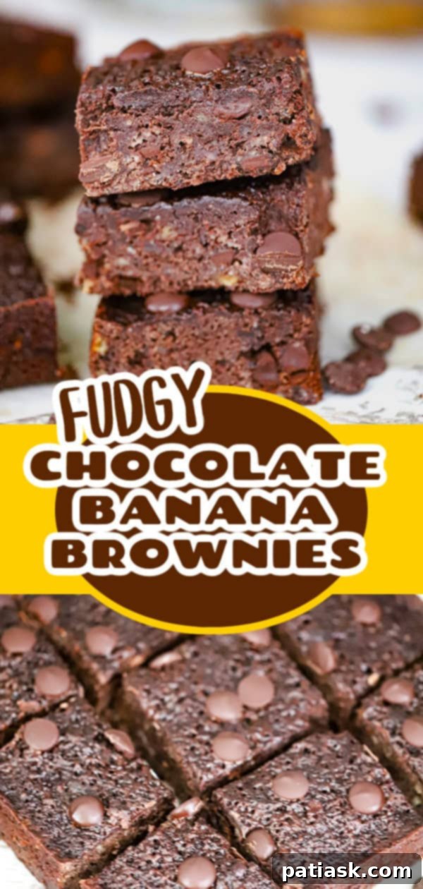 Overhead shot of freshly baked fudgy banana brownies in a pan