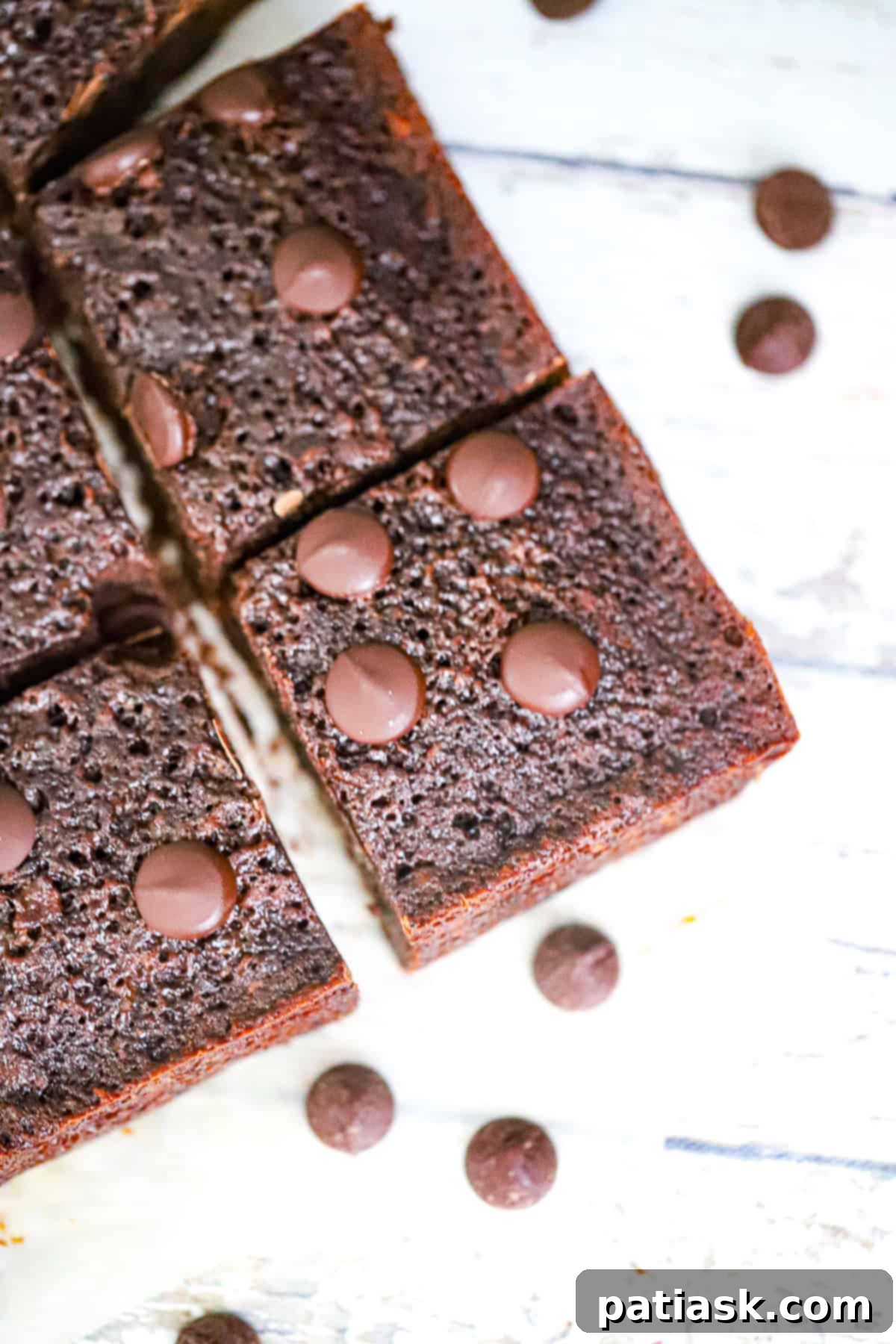 Close-up of a chocolate banana brownie showing its fudgy texture