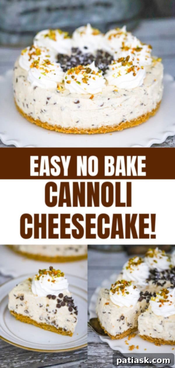 Close-up of the delicate orange zest and chocolate chips in the No-Bake Cannoli Cheesecake filling.