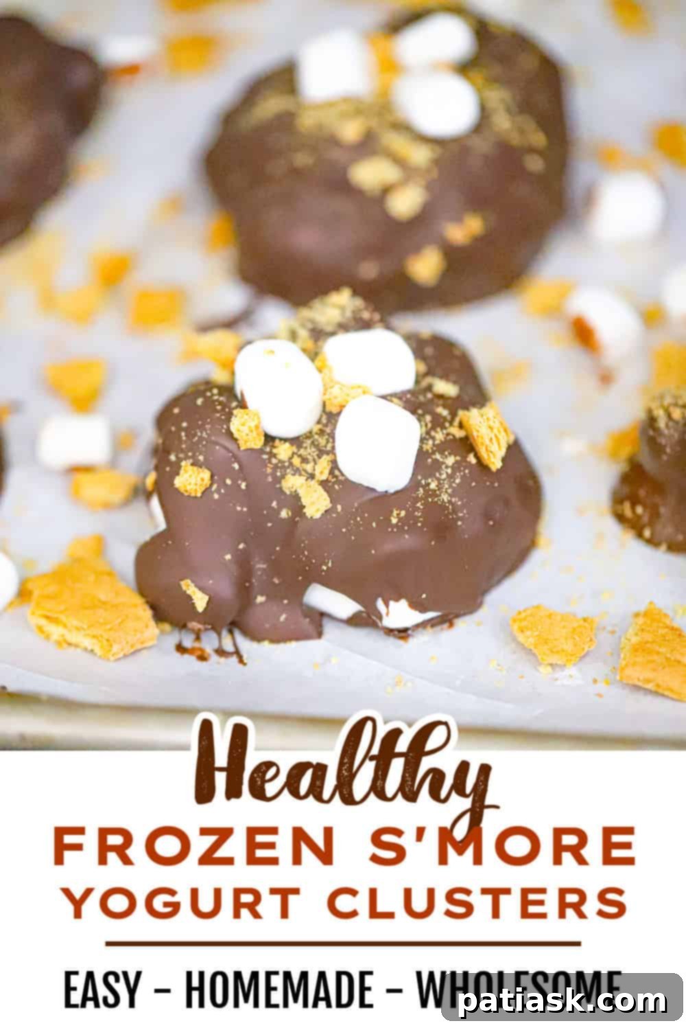 Frozen S'mores Yogurt Bites 8 Close-up of a stack of Frozen S'more Yogurt Clusters