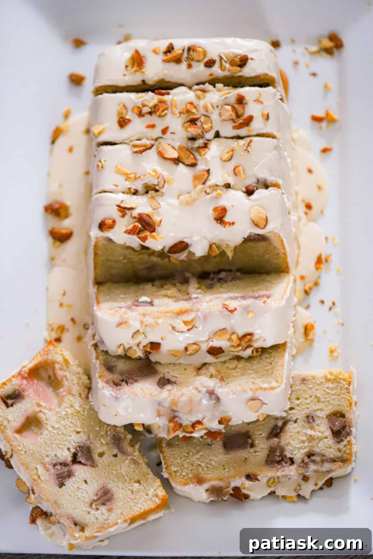 rhubarb pound cake with a cup of coffee