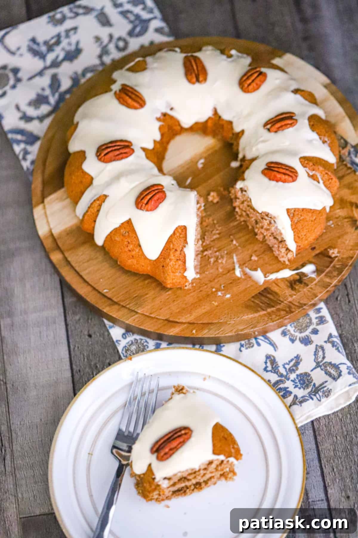 Beautifully decorated Apple Spice Bundt Cake for an easy fall dessert.