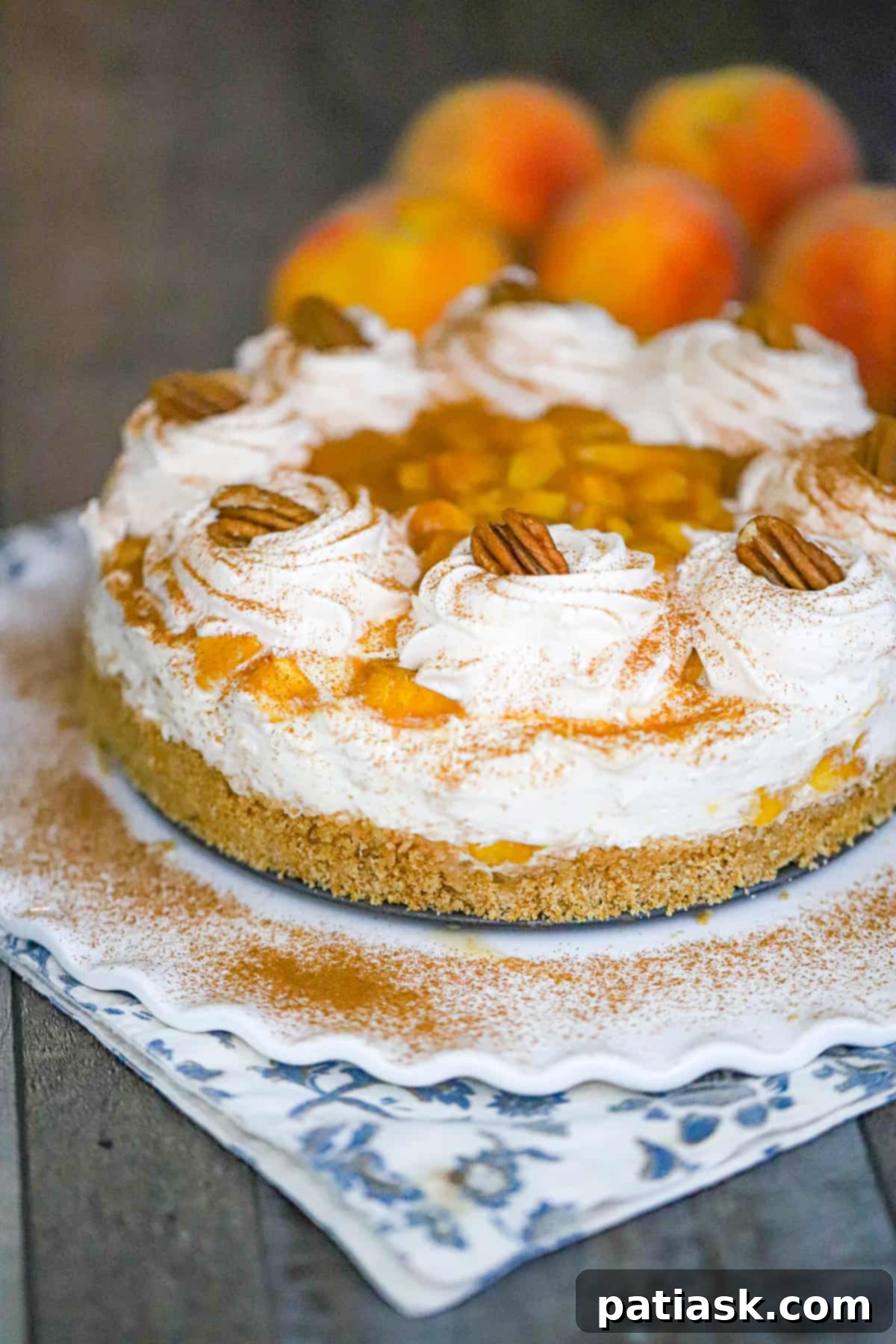 No-Bake Caramel Peach Cheesecake Delight 3 Assortment of fresh ingredients for a homemade caramel peach cheesecake recipe