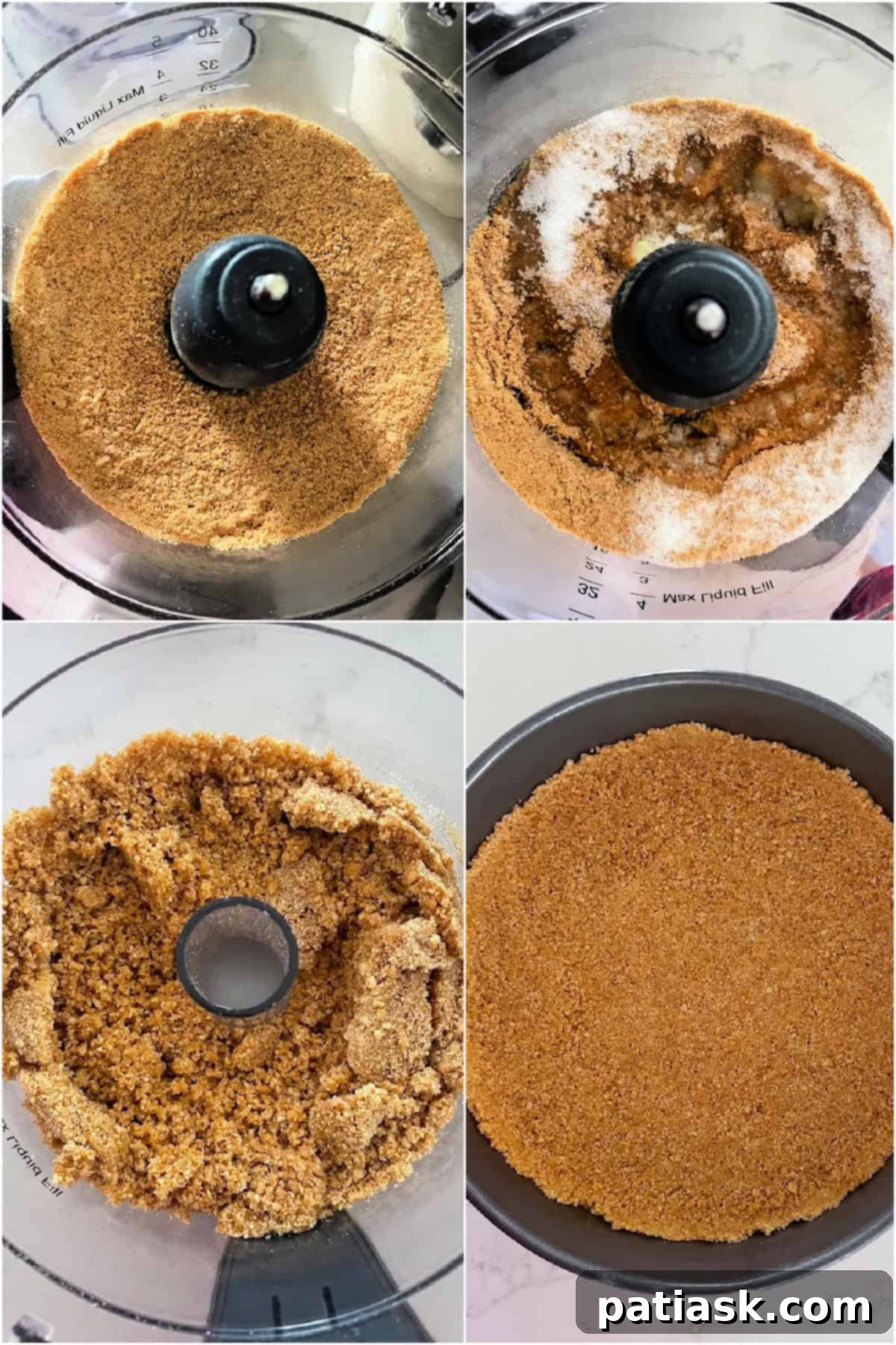 No-Bake Caramel Peach Cheesecake Delight 5 Image showing a set graham cracker crust in a springform pan next to a bowl of creamy cheesecake filling