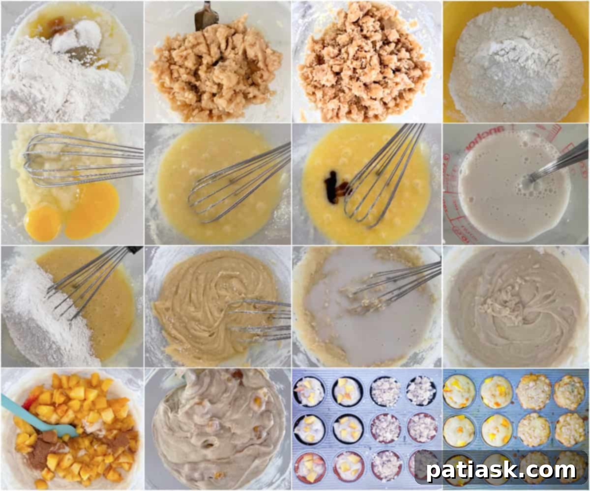 Juicy Peach Muffins with Optional Streusel 5 Breakfast scene with peach muffins