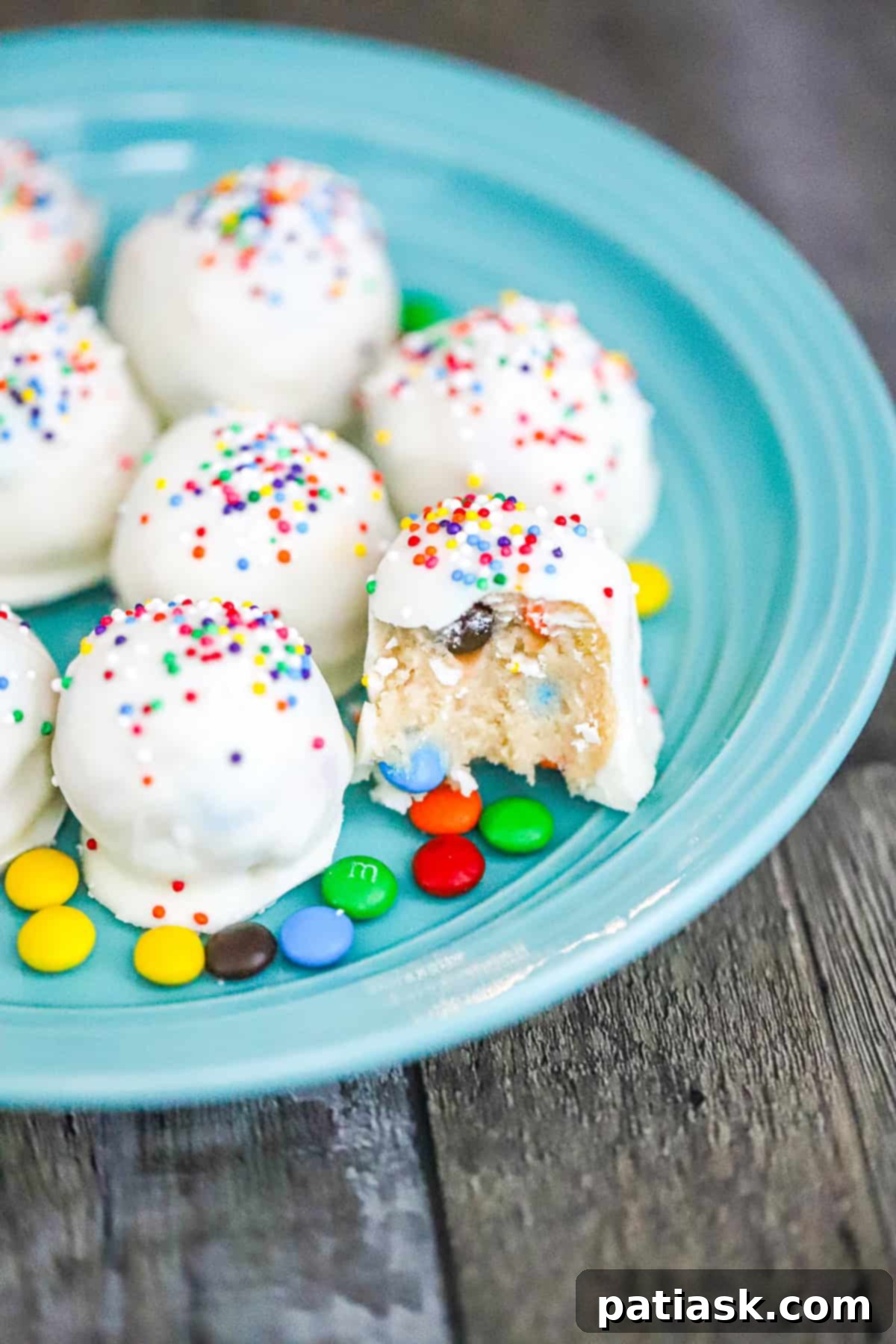 Festive M and M Cookie Dough Truffles 2 birthday cookie dough truffles