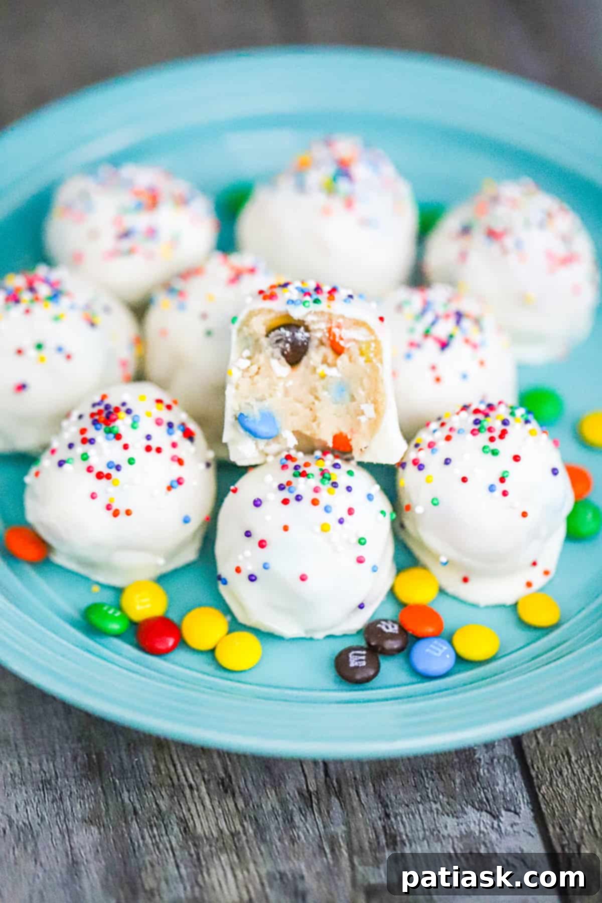 Festive M and M Cookie Dough Truffles 6 birthday truffles white chocolate coated