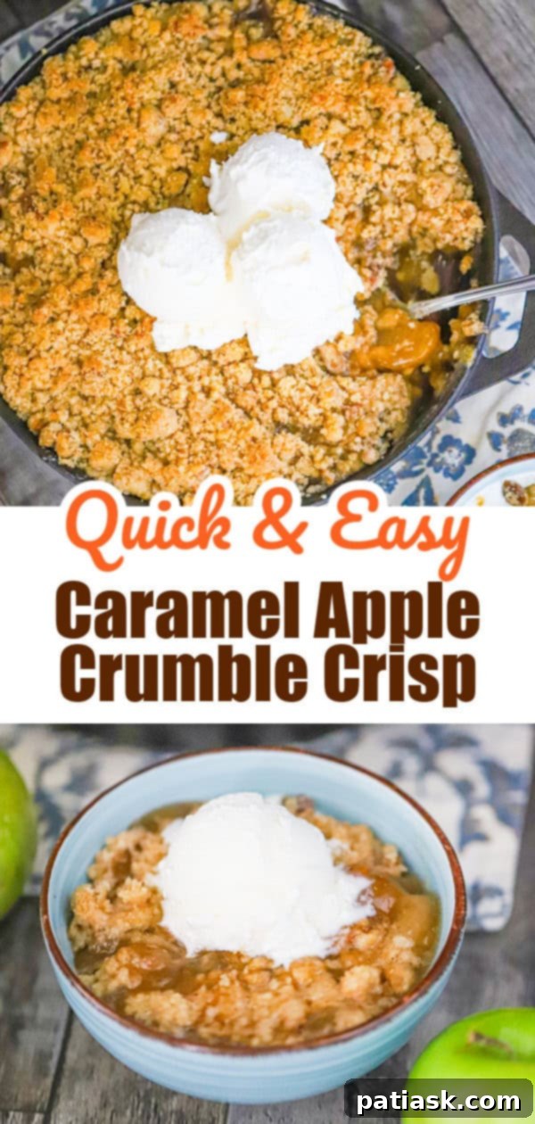 Golden Caramel Apple Crumble 10 Caramel Apple Crisp served in a bowl, showing the gooey filling and crunchy topping