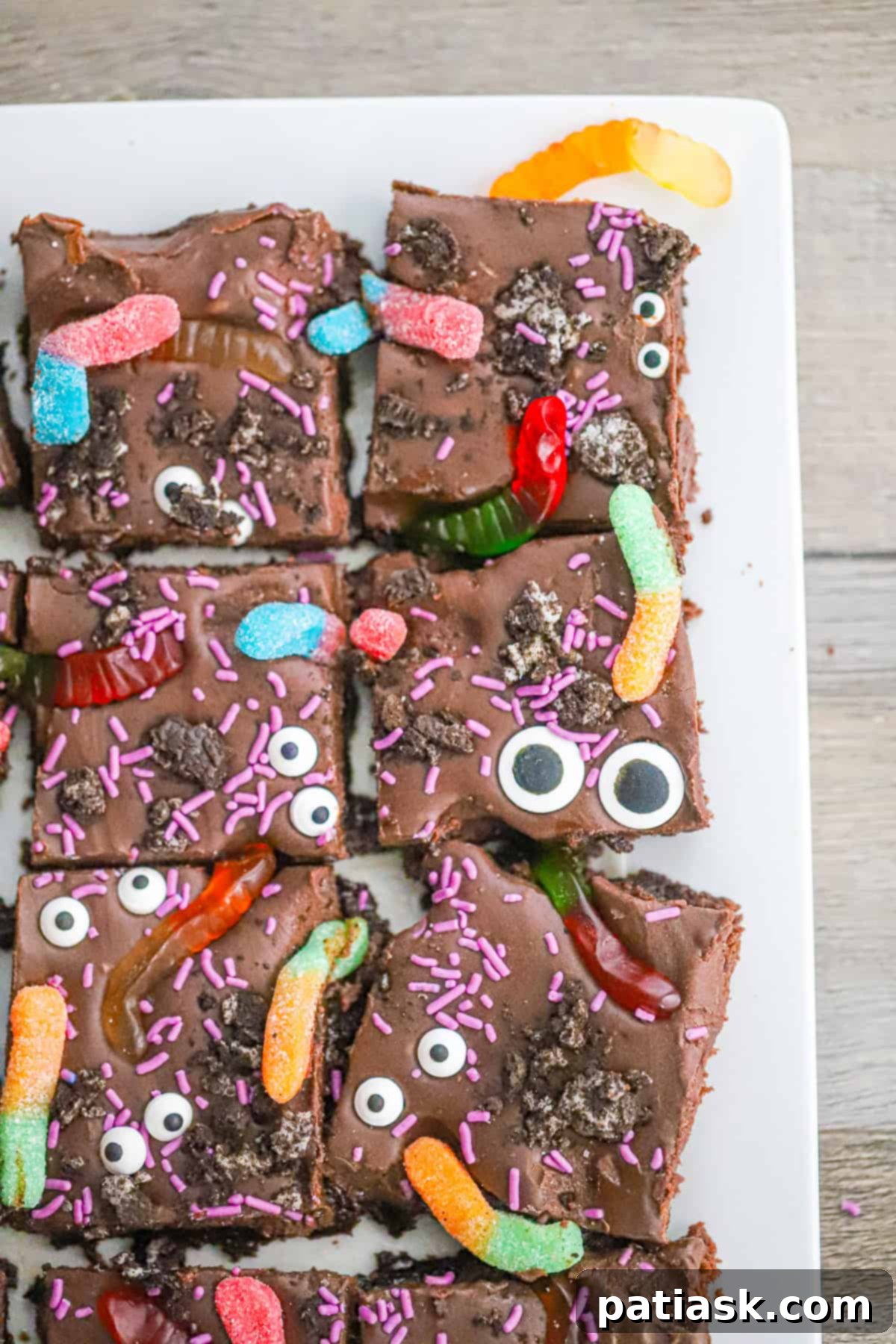 Monster Mash Brownies 2 Spooky Halloween Brownies topped with gummy worms and candy eyes