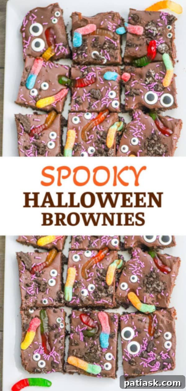 Monster Mash Brownies 8 Spooky Halloween brownies in a festive bowl with more candies