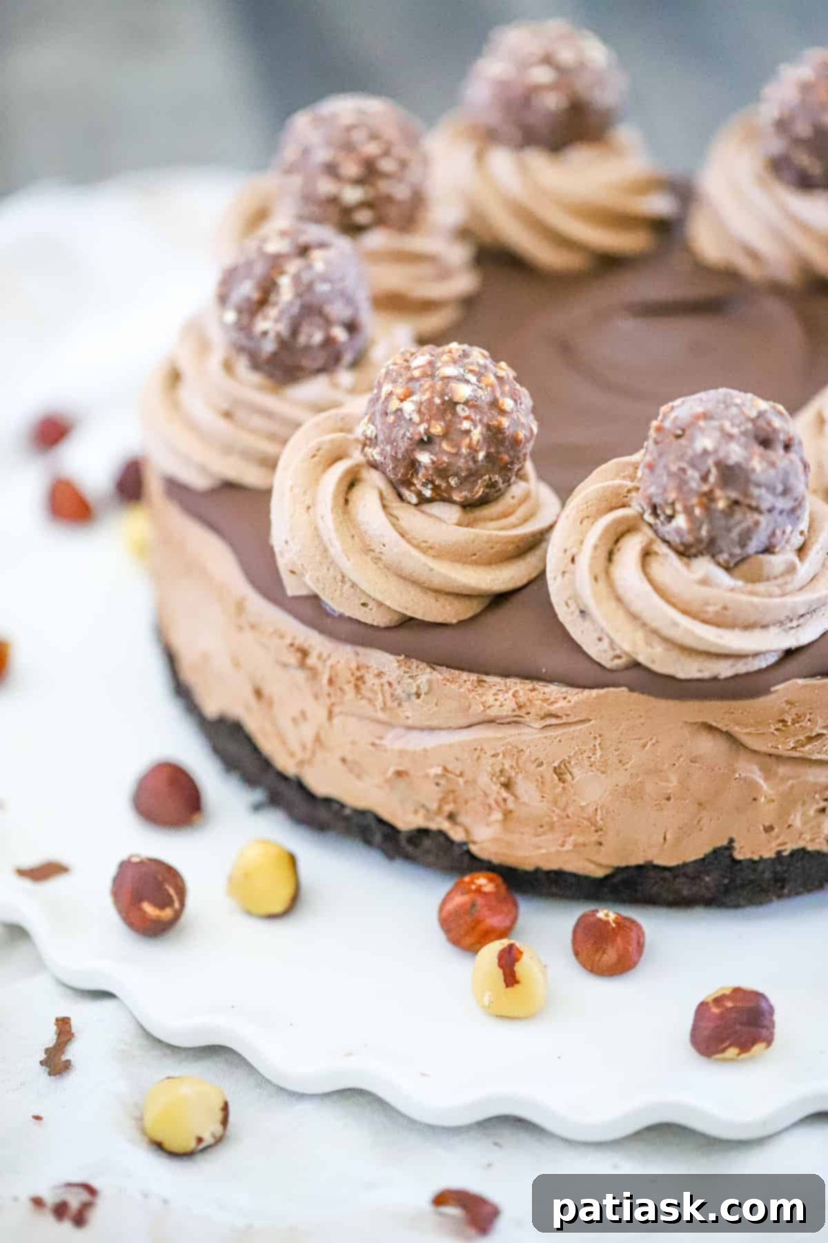 Decadent No-Bake Nutella Bliss 2 Rich and creamy no-bake Nutella cheesecake on a stunning dessert plate