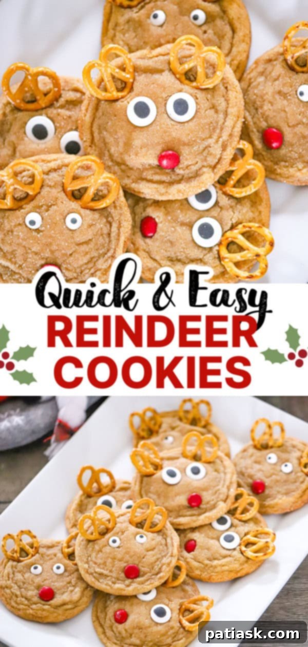 Festive Reindeer Delights 9 Group of cheerful Christmas Reindeer Cookies with bright red noses.