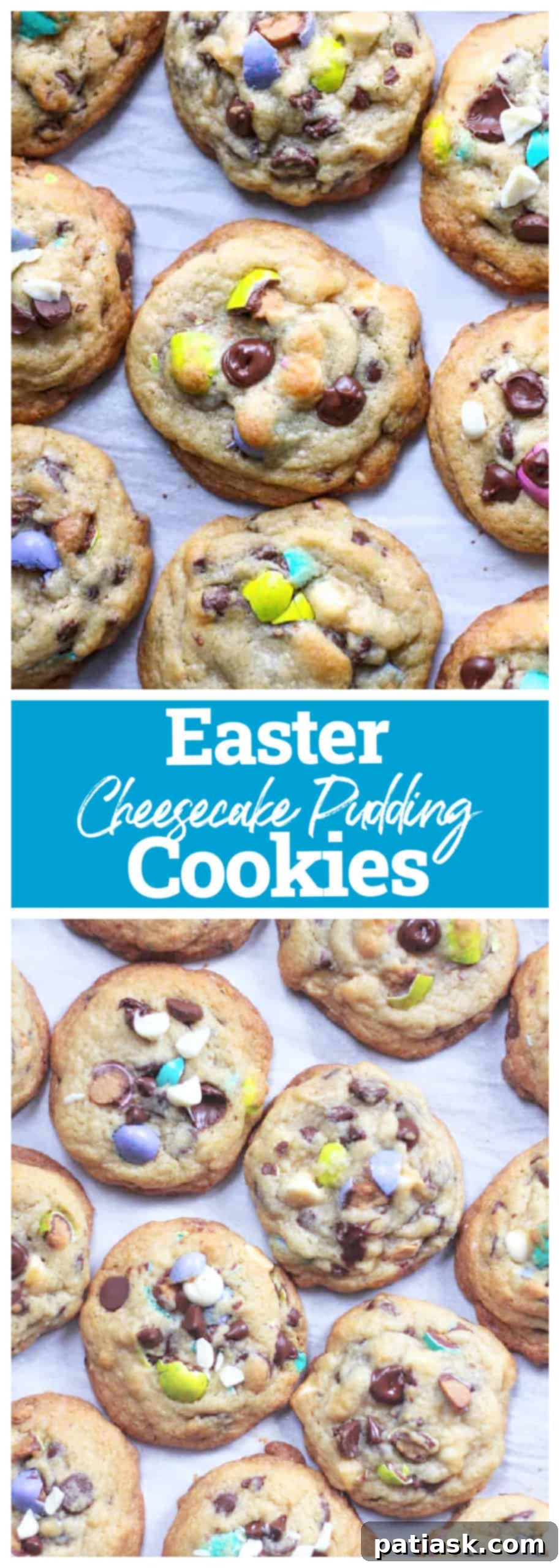 A tray of freshly baked Cheesecake Pudding Chocolate Chip Cookies, golden brown and inviting.