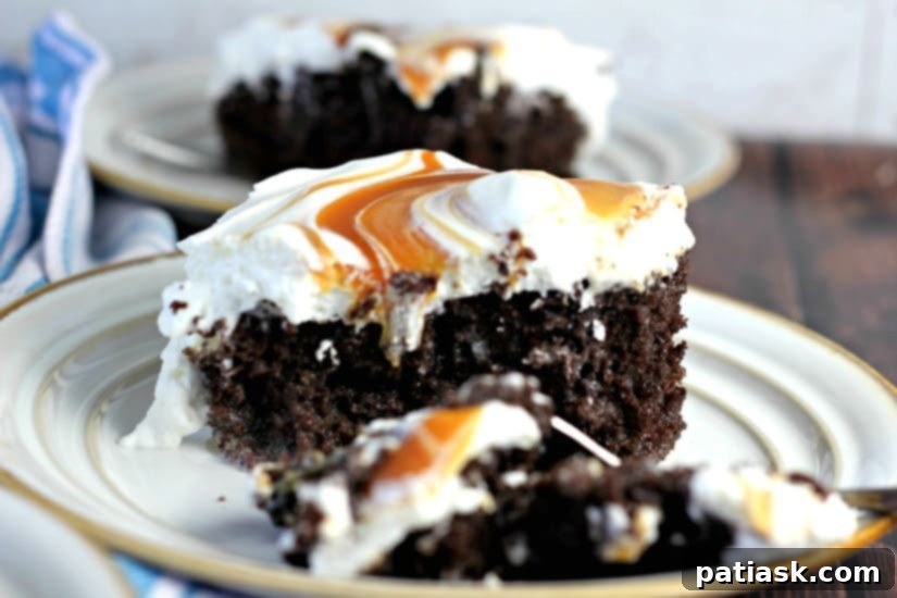 Easy Caramel Cream Chocolate Poke Cake