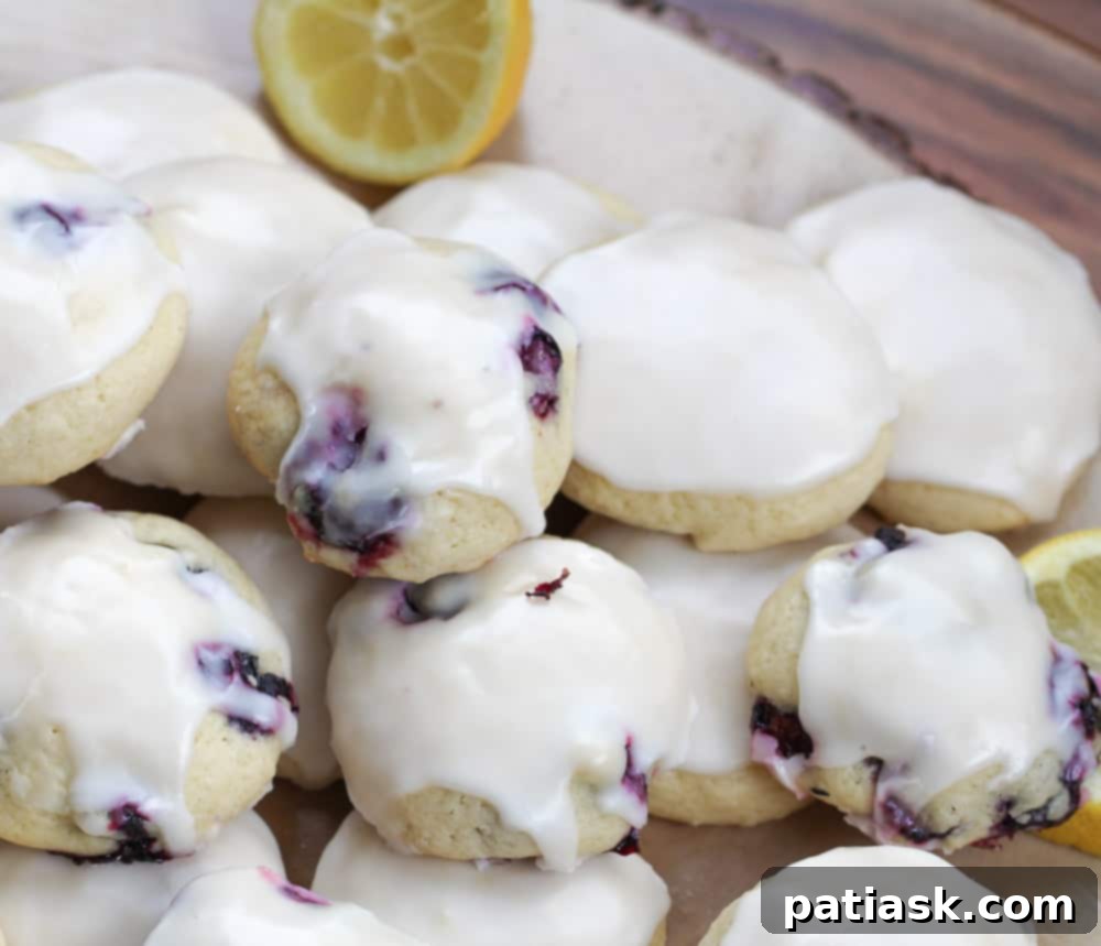 Plate of Soft Lemon and Blueberry Explosion Cookies