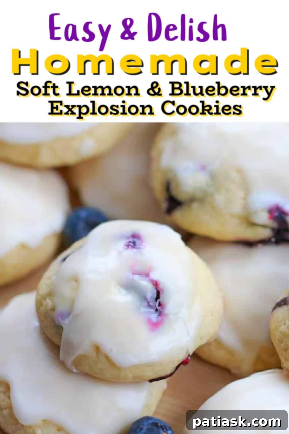 Soft Lemon & Blueberry Explosion Cookies close up