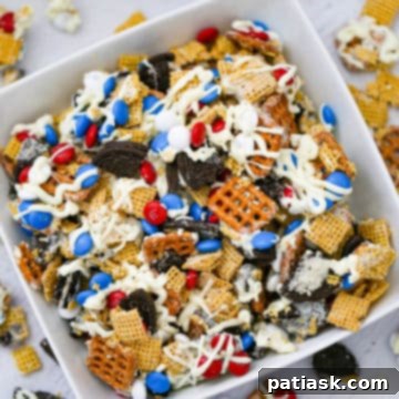 Red White and Blue Chex Crunch 5 A bowl filled with the finished Patriotic Chex Party Mix