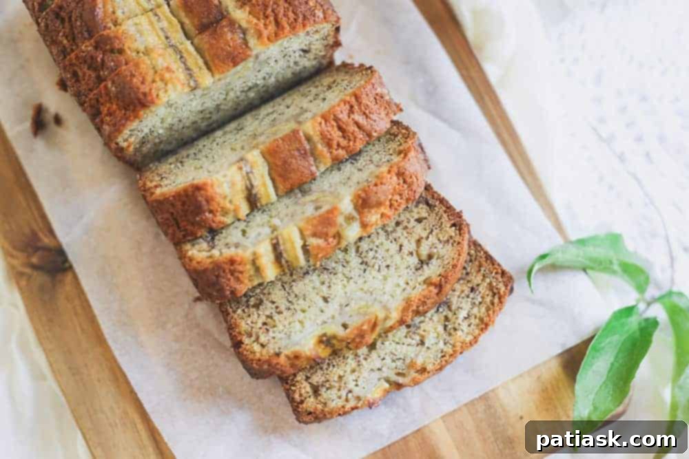 Sour Cream Banana Bread recipe on a cutting board