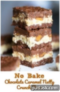 Decadent No Bake Chocolate Caramel Nutty Crunch Bars 14 An array of no bake chocolate caramel nutty crunch bars ready for serving