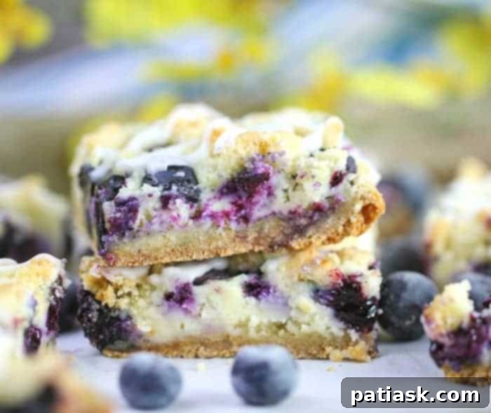 Over 50 Irresistible Cream Cheese Treats 32 Easy Blueberry & Cream Crumble Bars with Vanilla Glaze