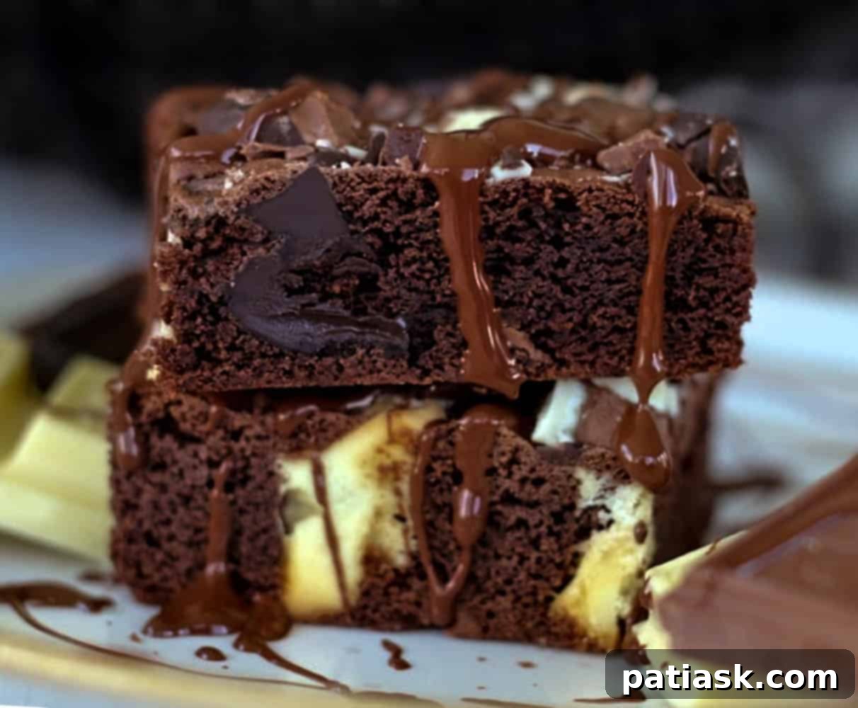 Close-up of a double layer of fudgy Death By Chocolate Bars with chocolate chunks on top