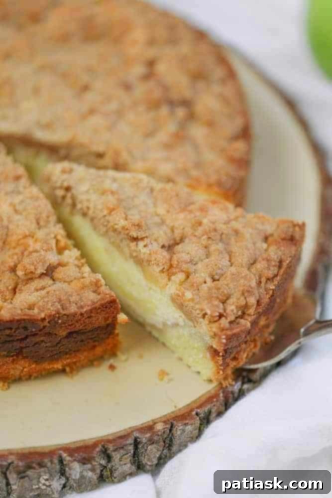 Apple Cream Cheese Swirl Streusel Cake 3 Close-up of Apple Crumb Cream Cheese Coffee Cake with crumb topping