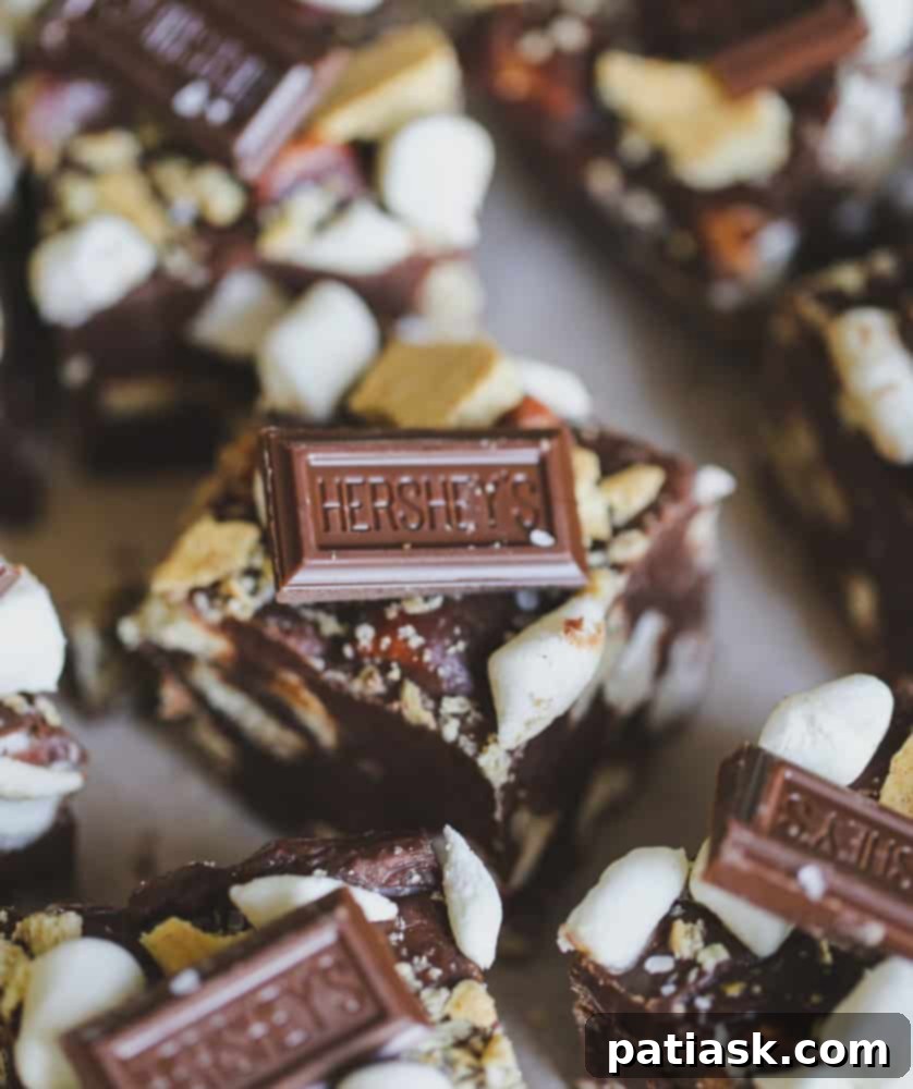 Effortless S'mores Fudge 4 Overhead view of S'mores Fudge, showcasing generous amounts of marshmallow and graham cracker pieces