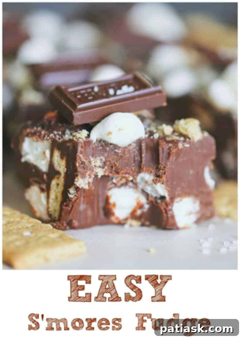 Effortless S'mores Fudge 8 A large block of S'mores Fudge, perfectly cut into squares, ready for enjoyment