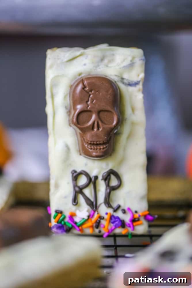 Tombstone Butterfinger Peanut Butter Skull Delights 2 Delicious Tombstone Treats featuring Butterfinger Peanut Butter Cup Skulls for Halloween parties