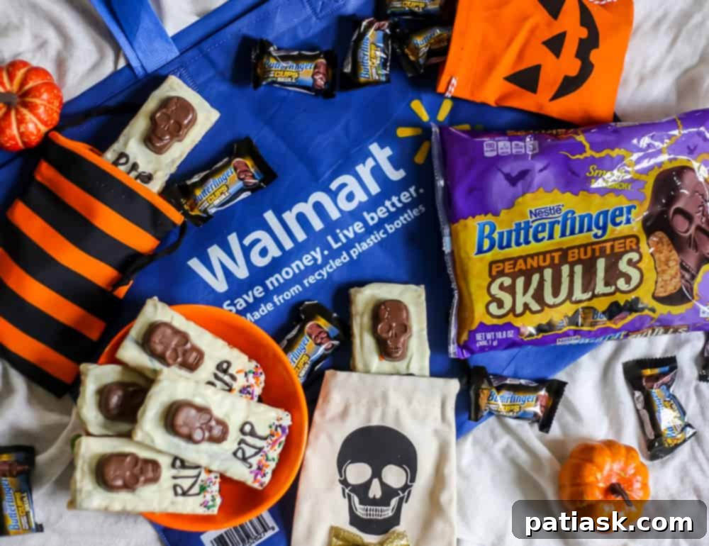 Tombstone Butterfinger Peanut Butter Skull Delights 11 Close-up of a bowl filled with individual Butterfinger Peanut Butter Cup Skulls