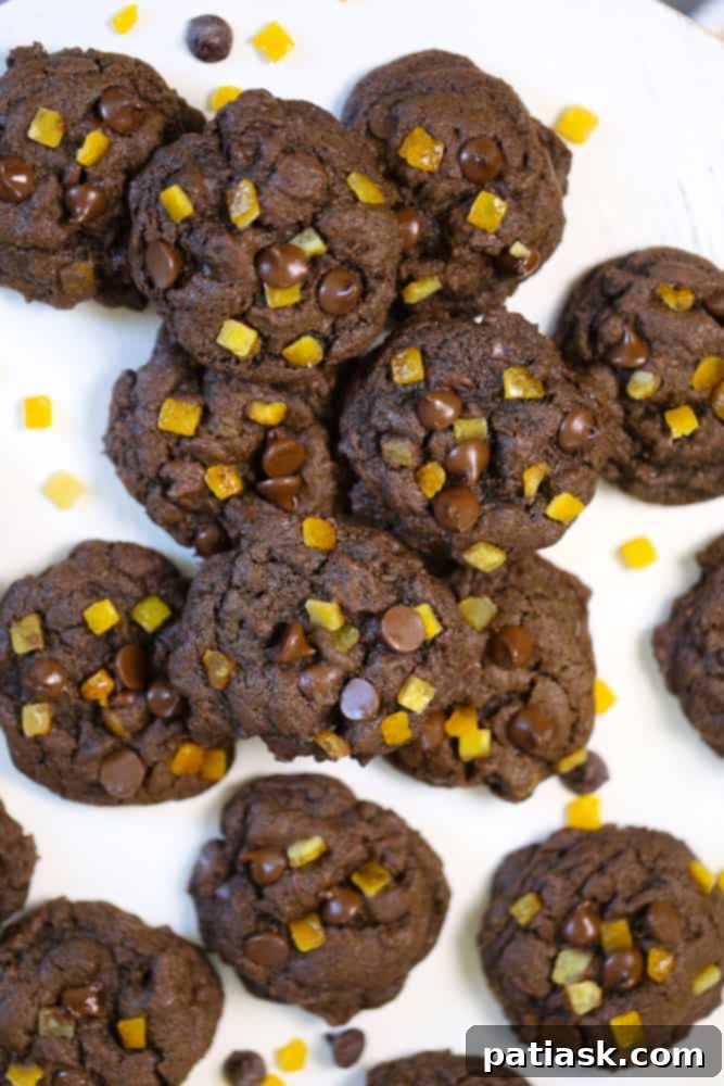 Decadent Double Chocolate Orange Cookies 7 Fudgy Double Chocolate Orange Cookies - orange chocolate chip cookies